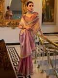 Gorgeous Light Pink Zari Weaving Tissue Silk Saree With Blouse