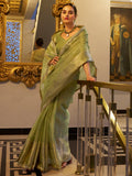 Precious Pista Green Zari Weaving Tissue Silk Event Wear Saree