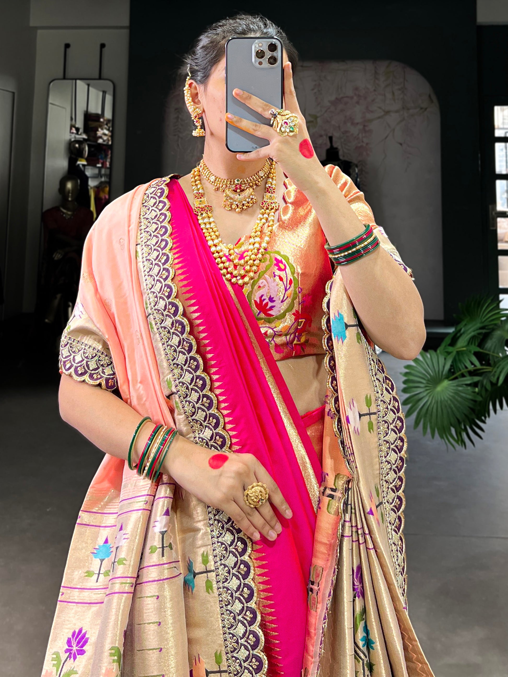 Bewitching Pink Zari Weaving Nauvari Wedding Wear Saree With Dupatta