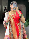 Captivating Red Zari Weaving Jacquard Nauvari Bridal Paithani Saree With Dupatta