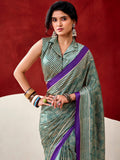 Great Bottle Green Digital Printed Satin Daily Wear Saree With Blouse