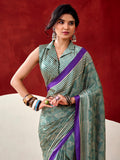 Great Bottle Green Digital Printed Satin Daily Wear Saree With Blouse