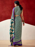 Great Bottle Green Digital Printed Satin Daily Wear Saree With Blouse
