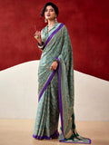 Great Bottle Green Digital Printed Satin Daily Wear Saree With Blouse