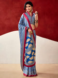 Delightful Blue Digital Printed Satin Traditional Saree With Blouse