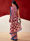 Lovely Pink Digital Printed Satin Casual Wear Saree With Blouse