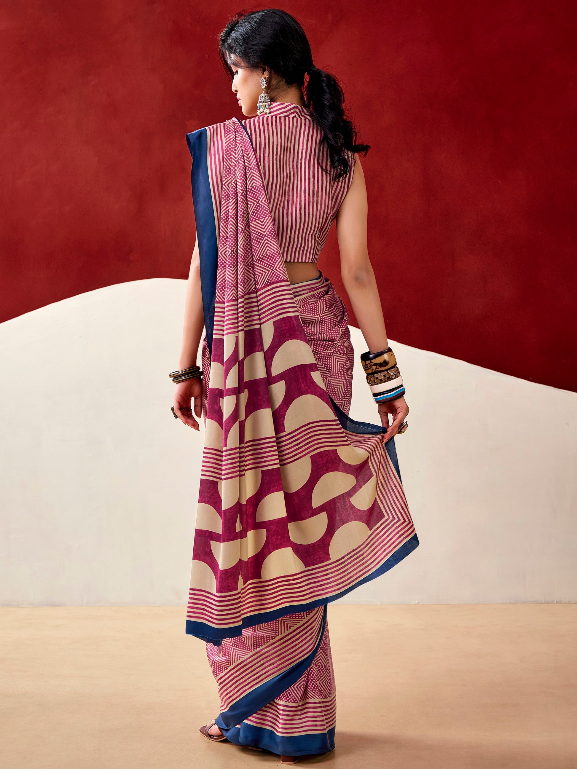 Lovely Pink Digital Printed Satin Casual Wear Saree With Blouse