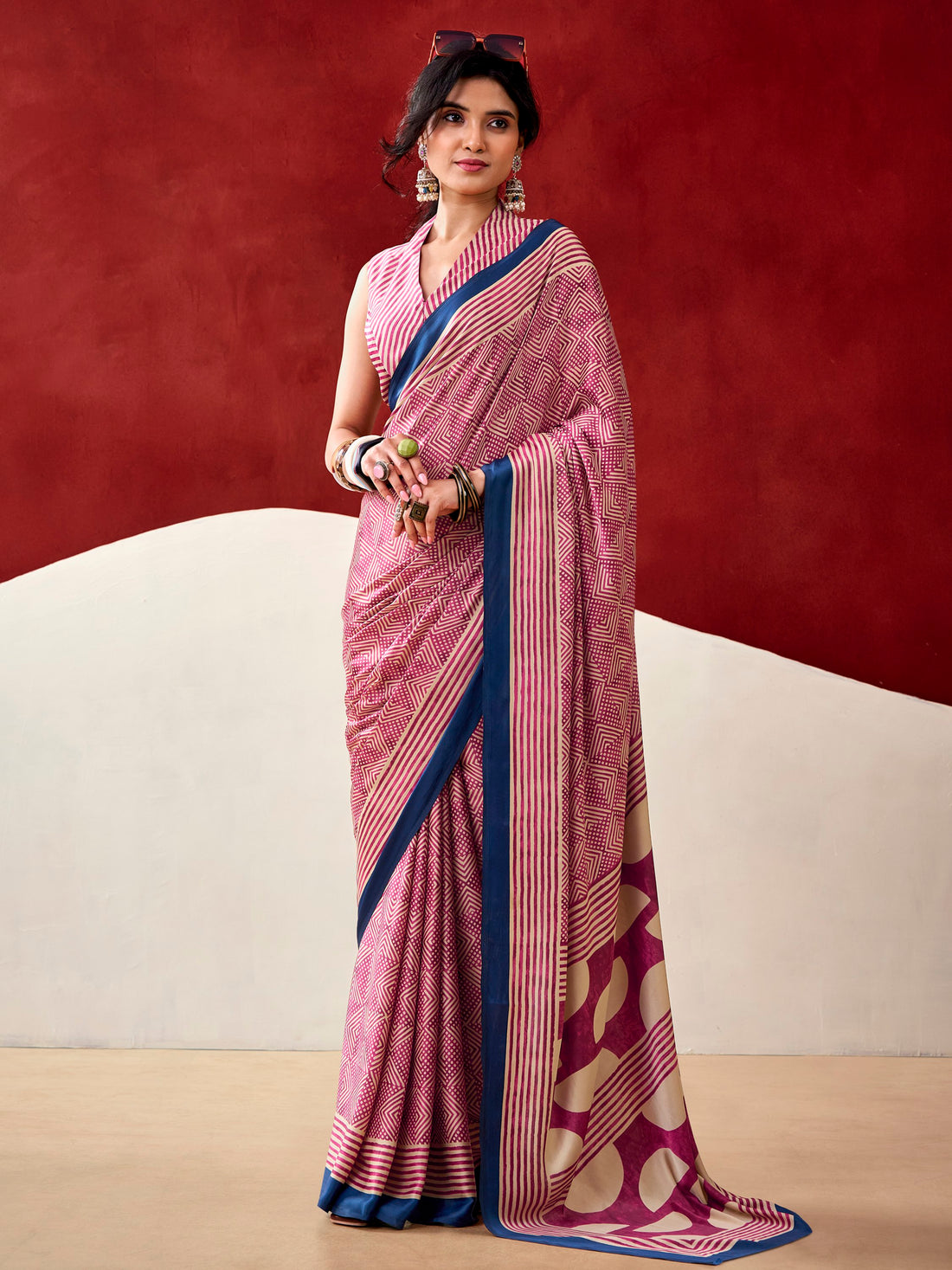Lovely Pink Digital Printed Satin Casual Wear Saree With Blouse