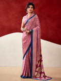 Lovely Pink Digital Printed Satin Casual Wear Saree With Blouse