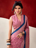 Lovely Pink Digital Printed Satin Casual Wear Saree With Blouse