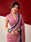 Lovely Pink Digital Printed Satin Casual Wear Saree With Blouse
