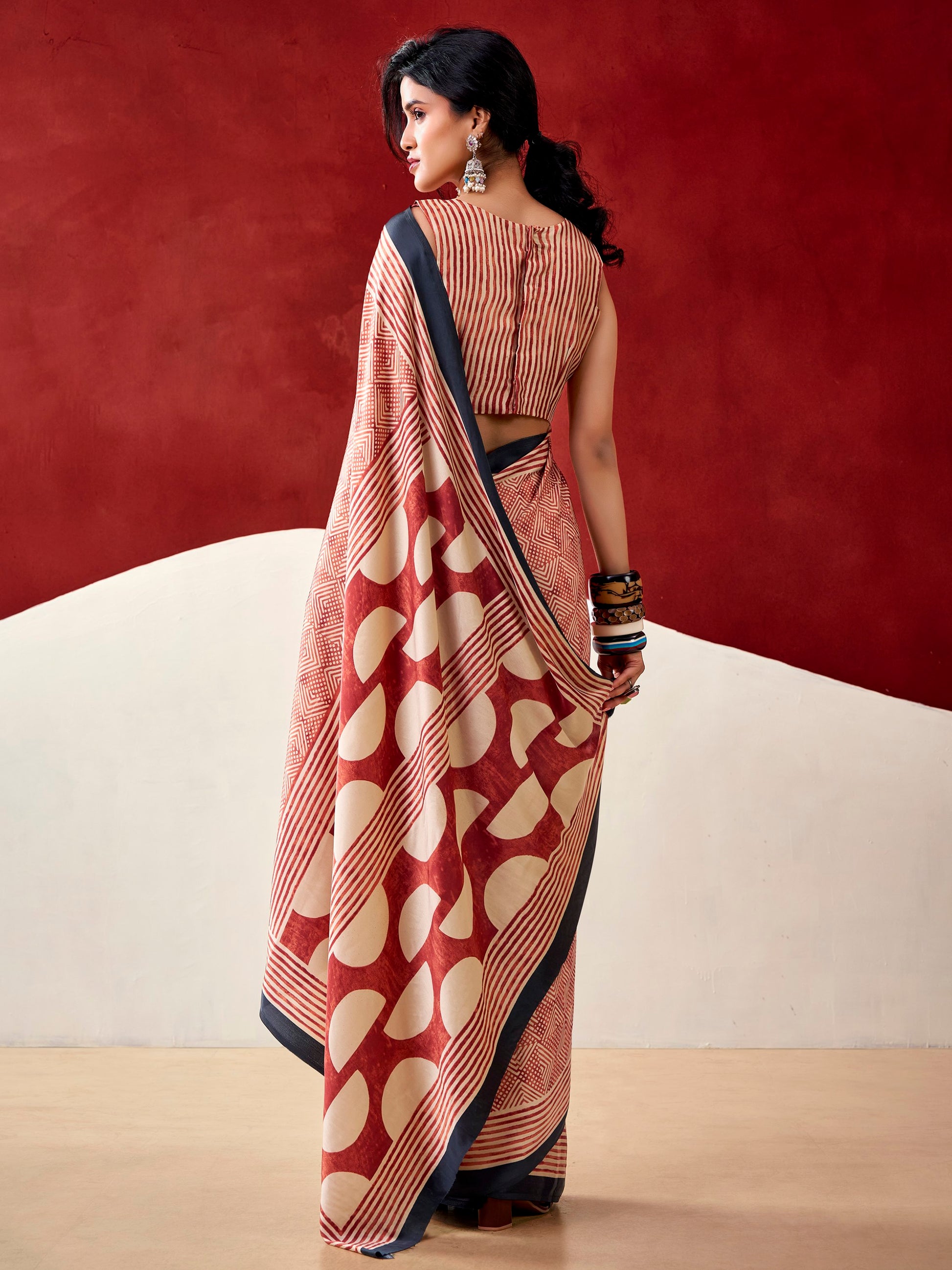 Classy Rust Orange Digital Printed Satin Office Wear Saree With Blouse