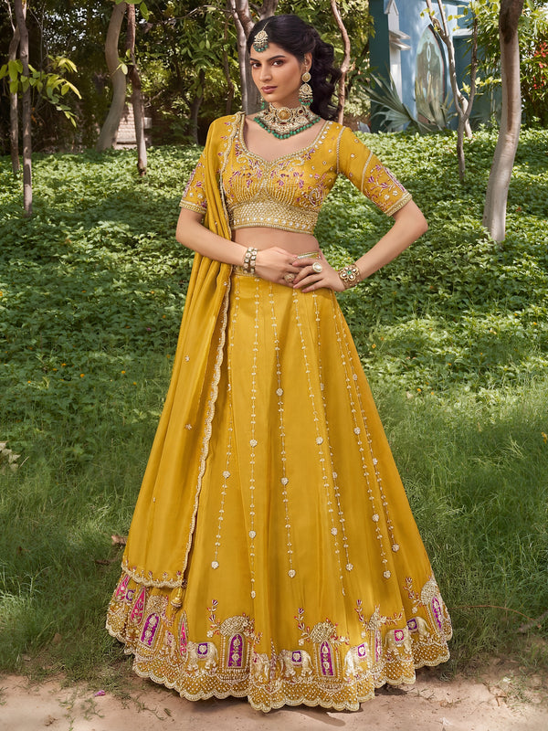 Wonderful Yellow Embroidery Silk Festival Wear Lehenga Choli