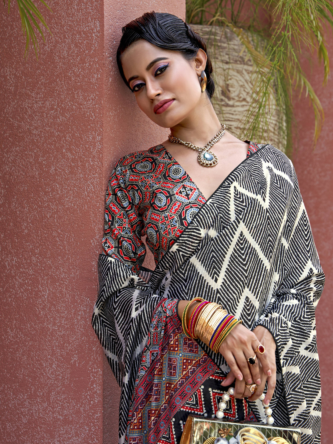 Stunning Black Digital Printed Crepe Event Wear Saree With Blouse
