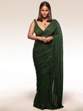 Adorable Green Sequins Georgette Party Wear Saree With Blouse