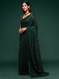 Adorable Green Sequins Georgette Party Wear Saree With Blouse