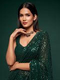 Adorable Green Sequins Georgette Party Wear Saree With Blouse