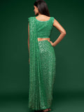 Charming Light Green Sequins Georgette Designer Saree With Blouse