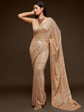 Precious Cream Sequins Georgette Party Wear Saree With Blouse
