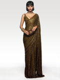 Incredible Olive Green Sequins Event Wear Saree With Blouse