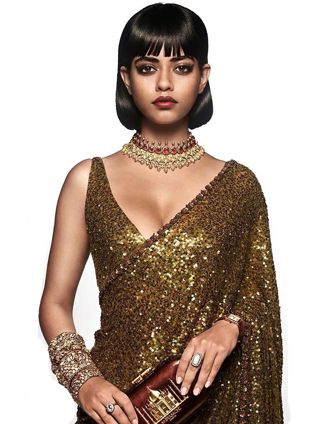 Incredible Olive Green Sequins Event Wear Saree With Blouse
