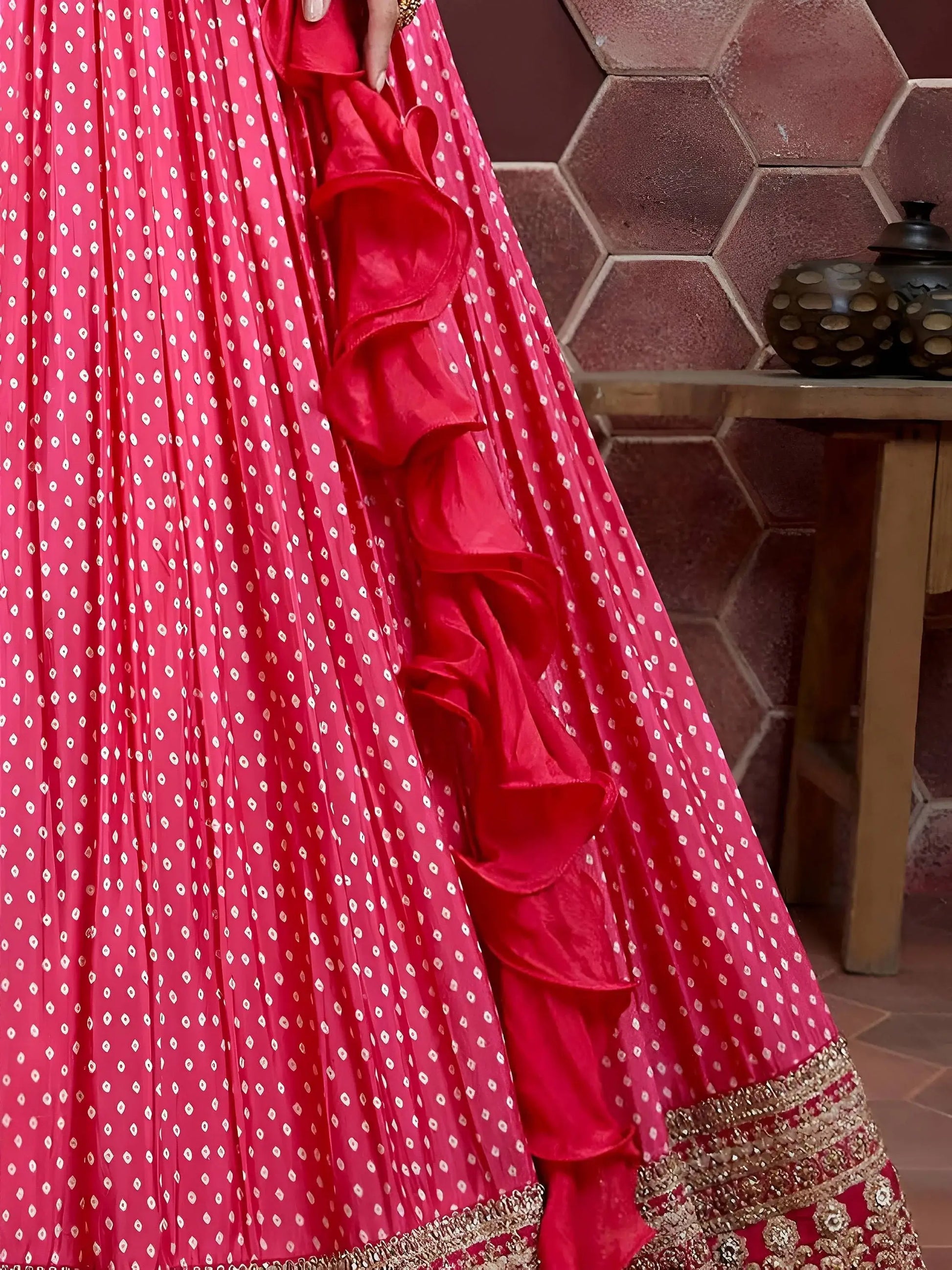 Capricious Pink Digital Printed Chinon Silk Designer Lehenga Choli