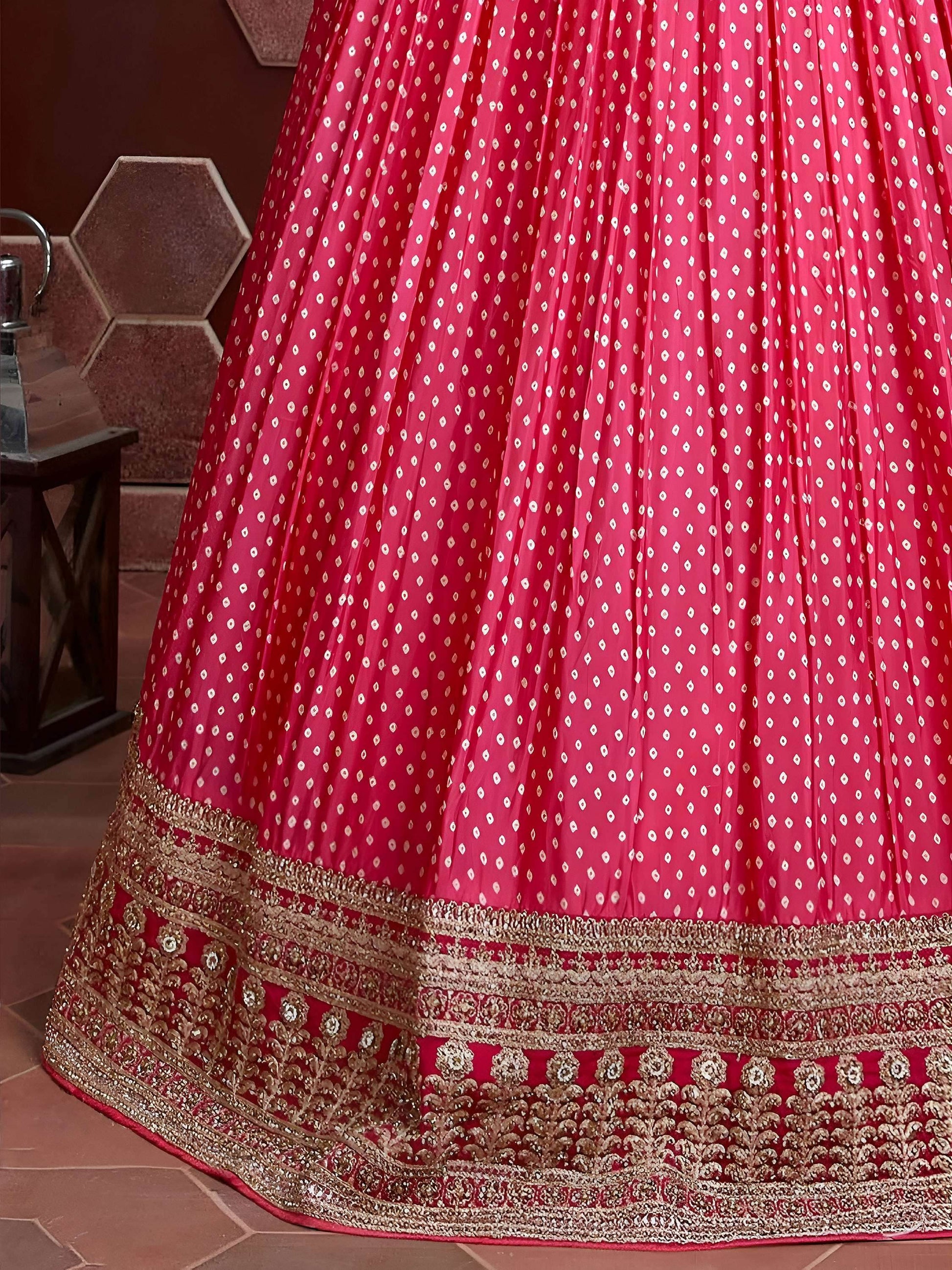 Capricious Pink Digital Printed Chinon Silk Designer Lehenga Choli