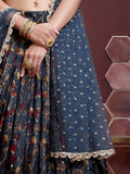 Exquisite Blue Digital Printed Chinon Silk Party Wear Lehenga Choli