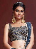 Exquisite Blue Digital Printed Chinon Silk Party Wear Lehenga Choli