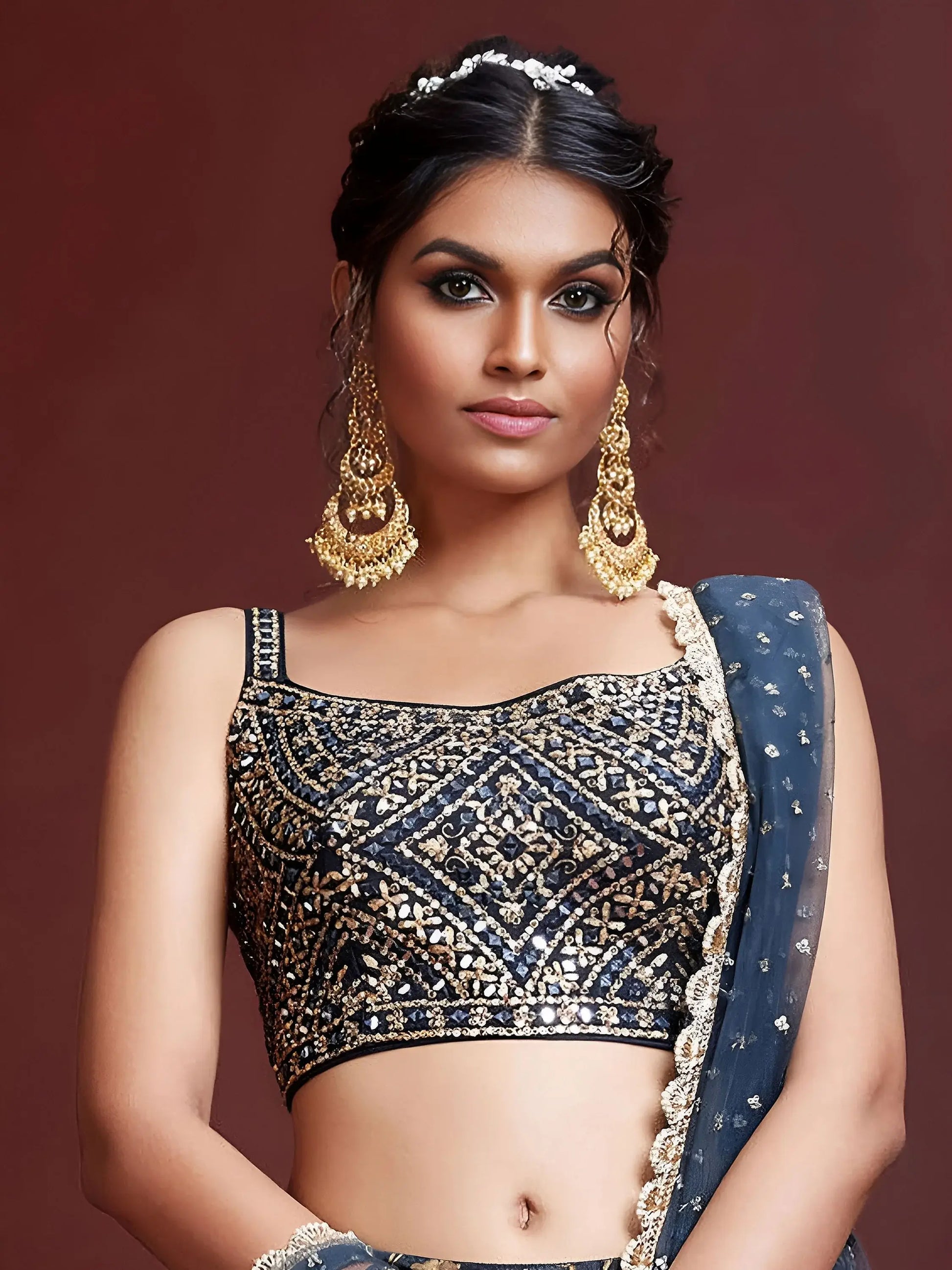 Exquisite Blue Digital Printed Chinon Silk Party Wear Lehenga Choli