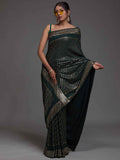 Alluring Green Sequins Georgette Reception Wear Saree With Blouse