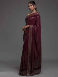 Adorable Maroon Sequins Georgette Cocktail Party Wear Saree
