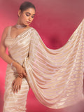 Charming Cream Sequins Georgette Party Wear Saree With Blouse
