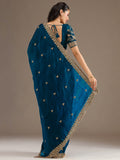 Classy Teal Blue Sequins Tissue Reception Wear Saree With Blouse