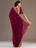Fantastic Maroon Sequins Embroidered Tissue Bridal Saree With Blouse