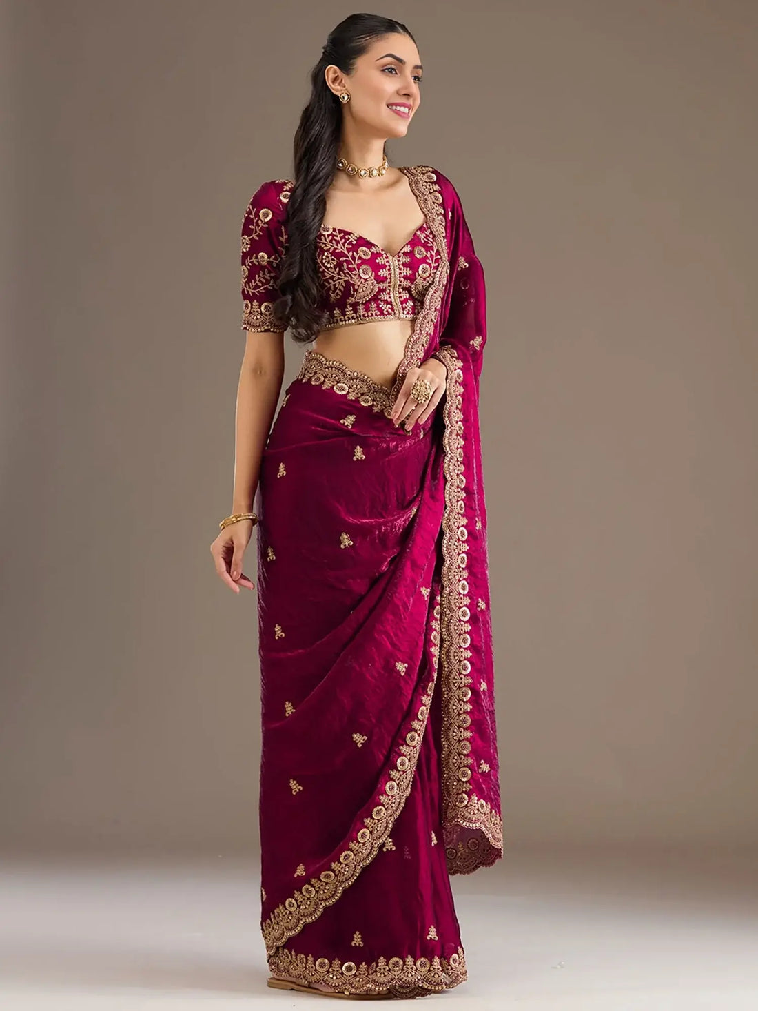 Fantastic Maroon Sequins Embroidered Tissue Bridal Saree With Blouse