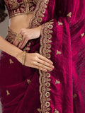 Fantastic Maroon Sequins Embroidered Tissue Bridal Saree With Blouse