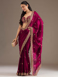 Fantastic Maroon Sequins Embroidered Tissue Bridal Saree With Blouse
