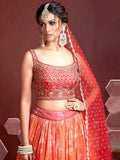 Astonishing Orange Digital Printed Organza Silk Lehenga Choli