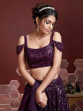 Elegant Purple Sequins Embroidered Net Party Wear Lehenga Choli
