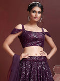 Elegant Purple Sequins Embroidered Net Party Wear Lehenga Choli