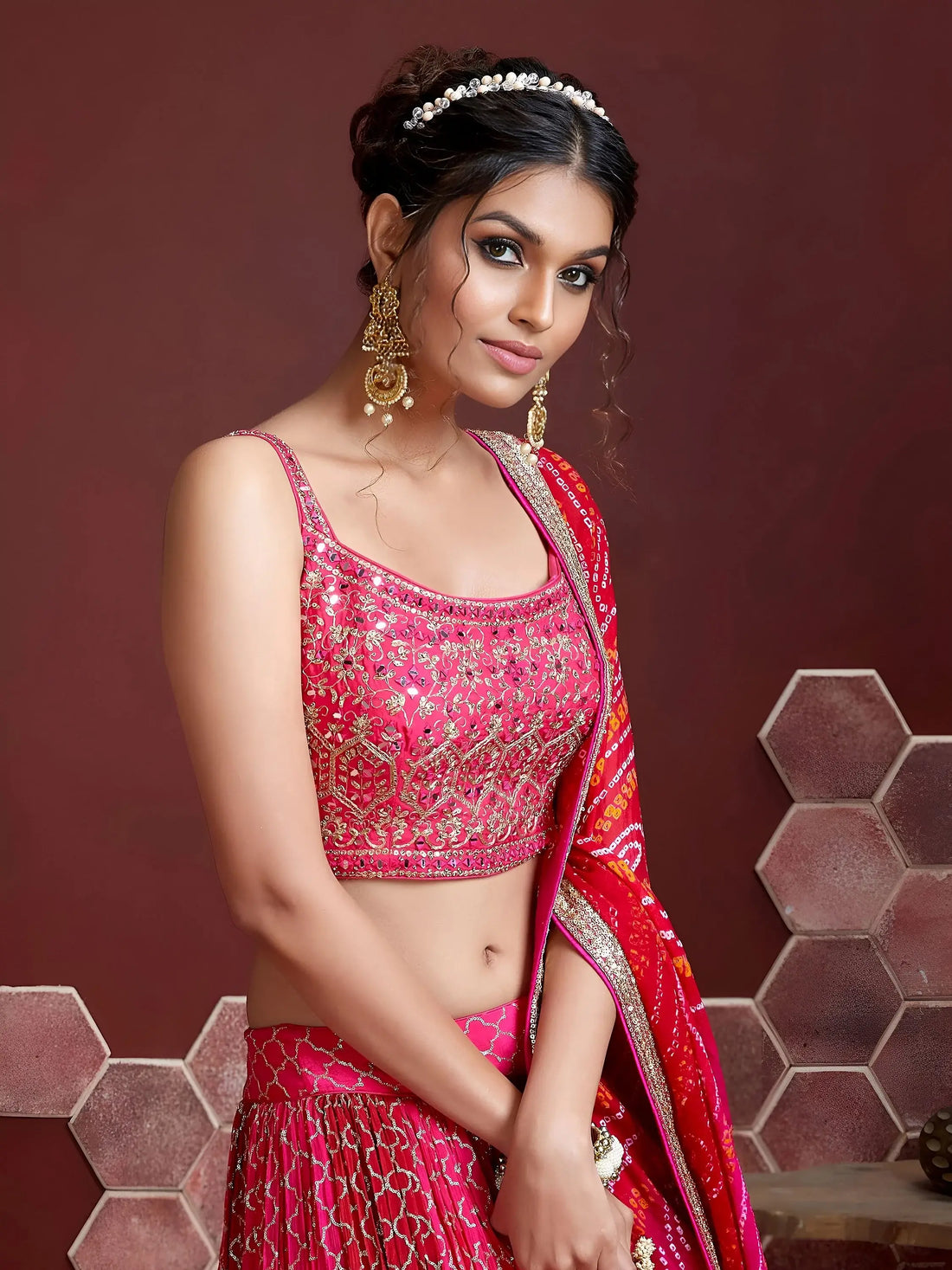 Remarkable Pink Sequins Embroidery Chinon Silk Lehenga Choli