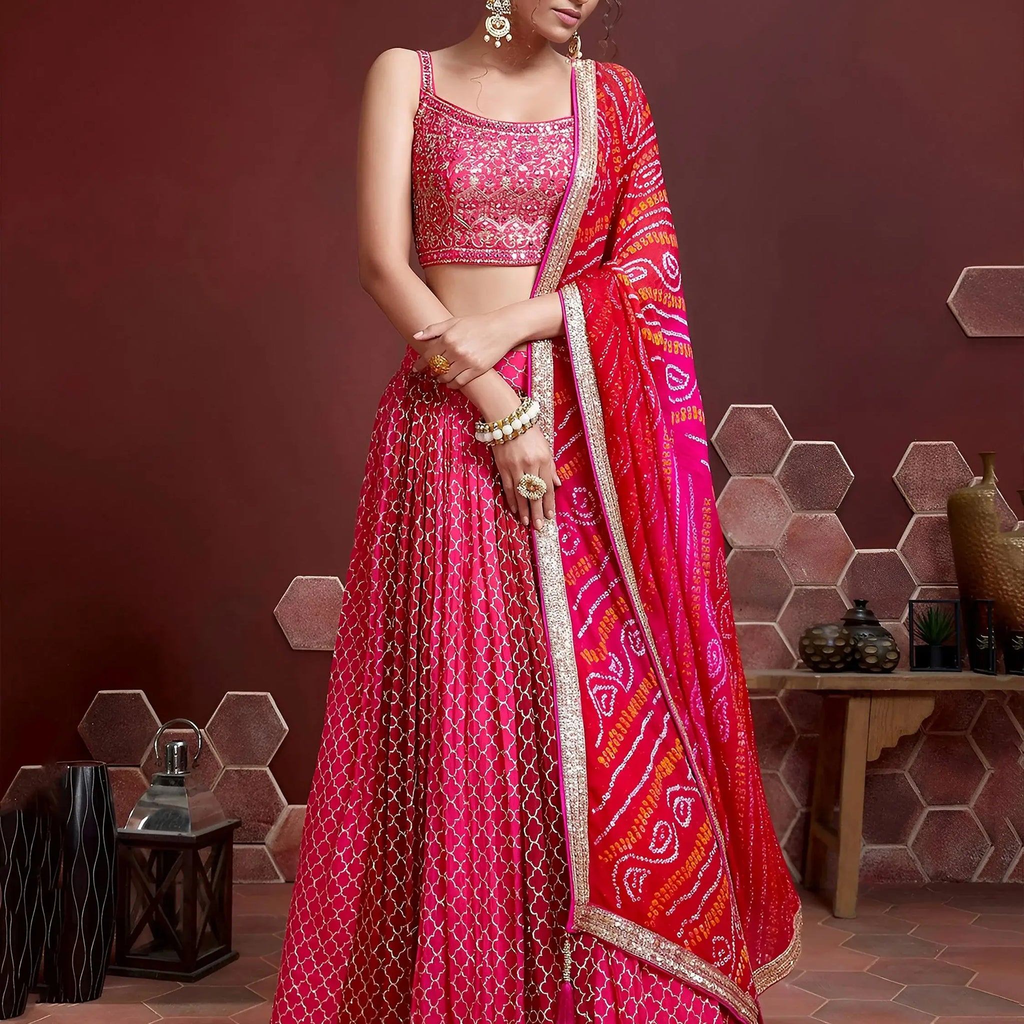 Remarkable Pink Sequins Embroidery Chinon Silk Lehenga Choli