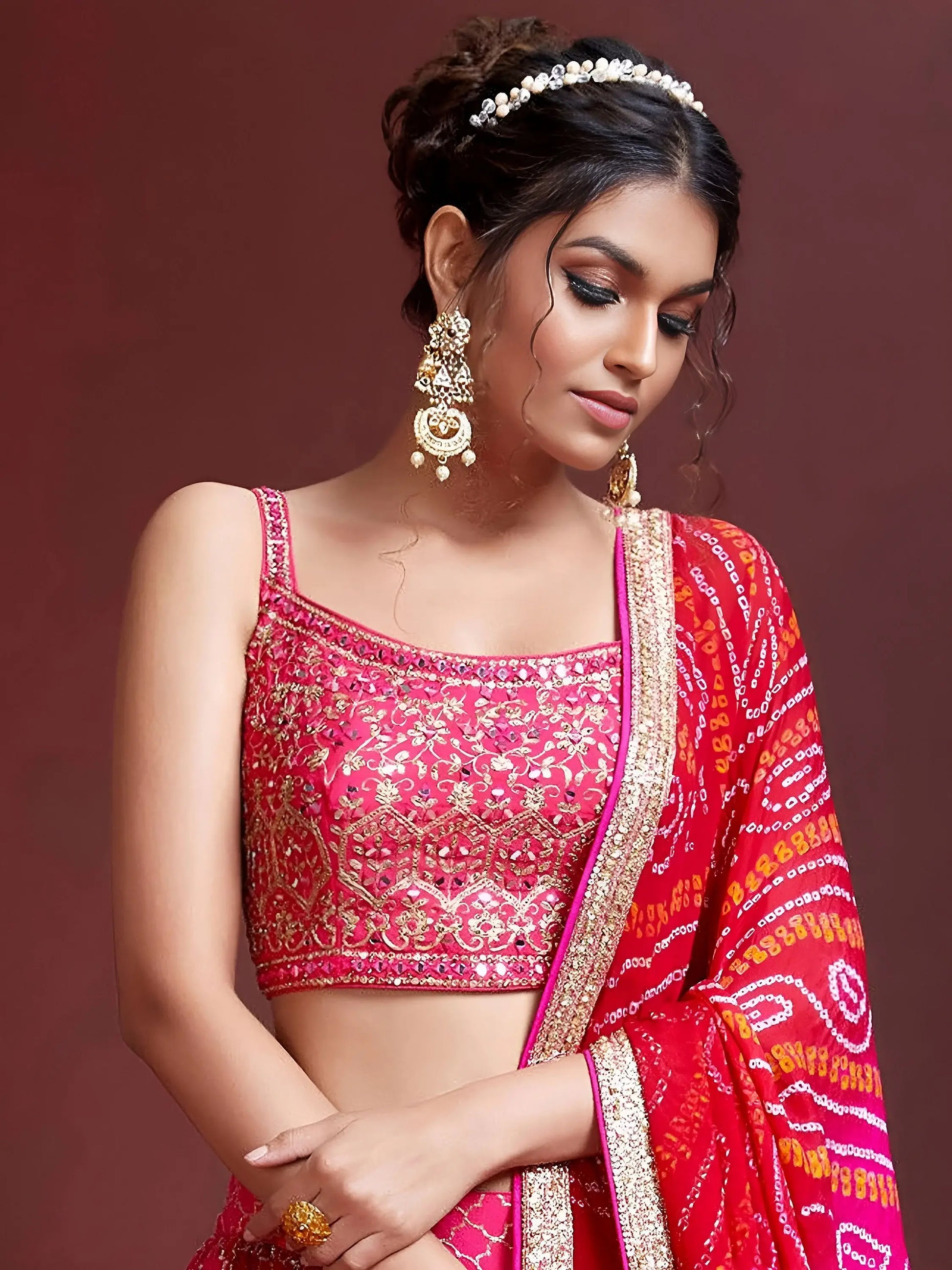 Remarkable Pink Sequins Embroidery Chinon Silk Lehenga Choli