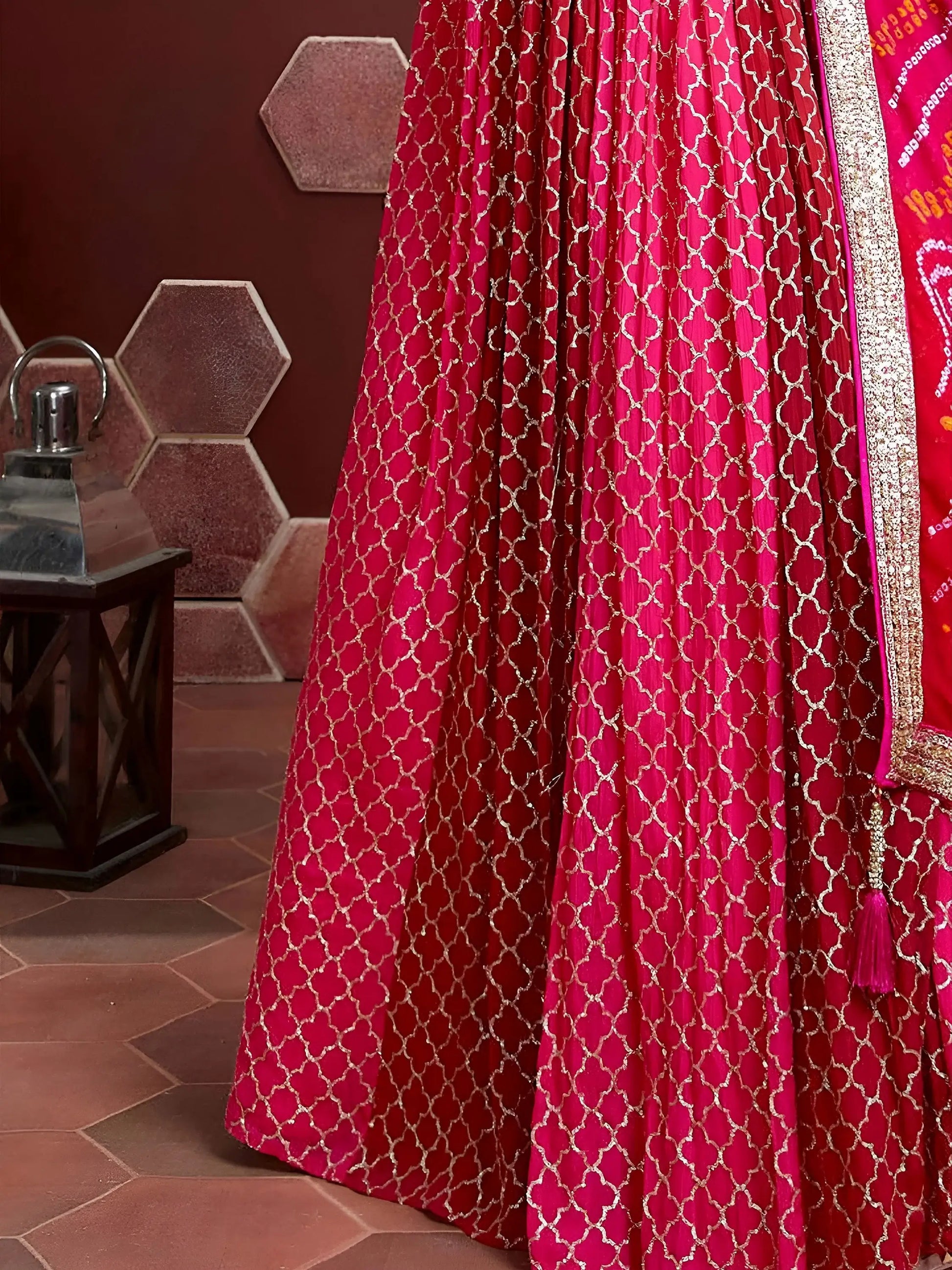 Remarkable Pink Sequins Embroidery Chinon Silk Lehenga Choli