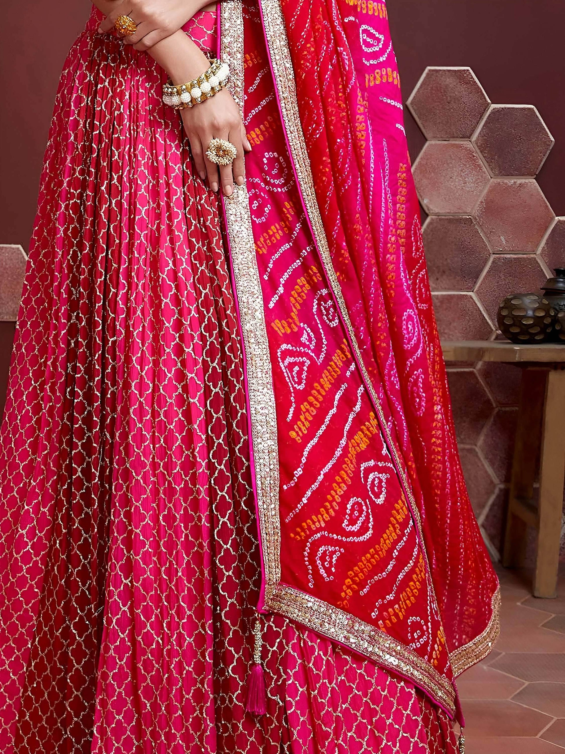 Remarkable Pink Sequins Embroidery Chinon Silk Lehenga Choli