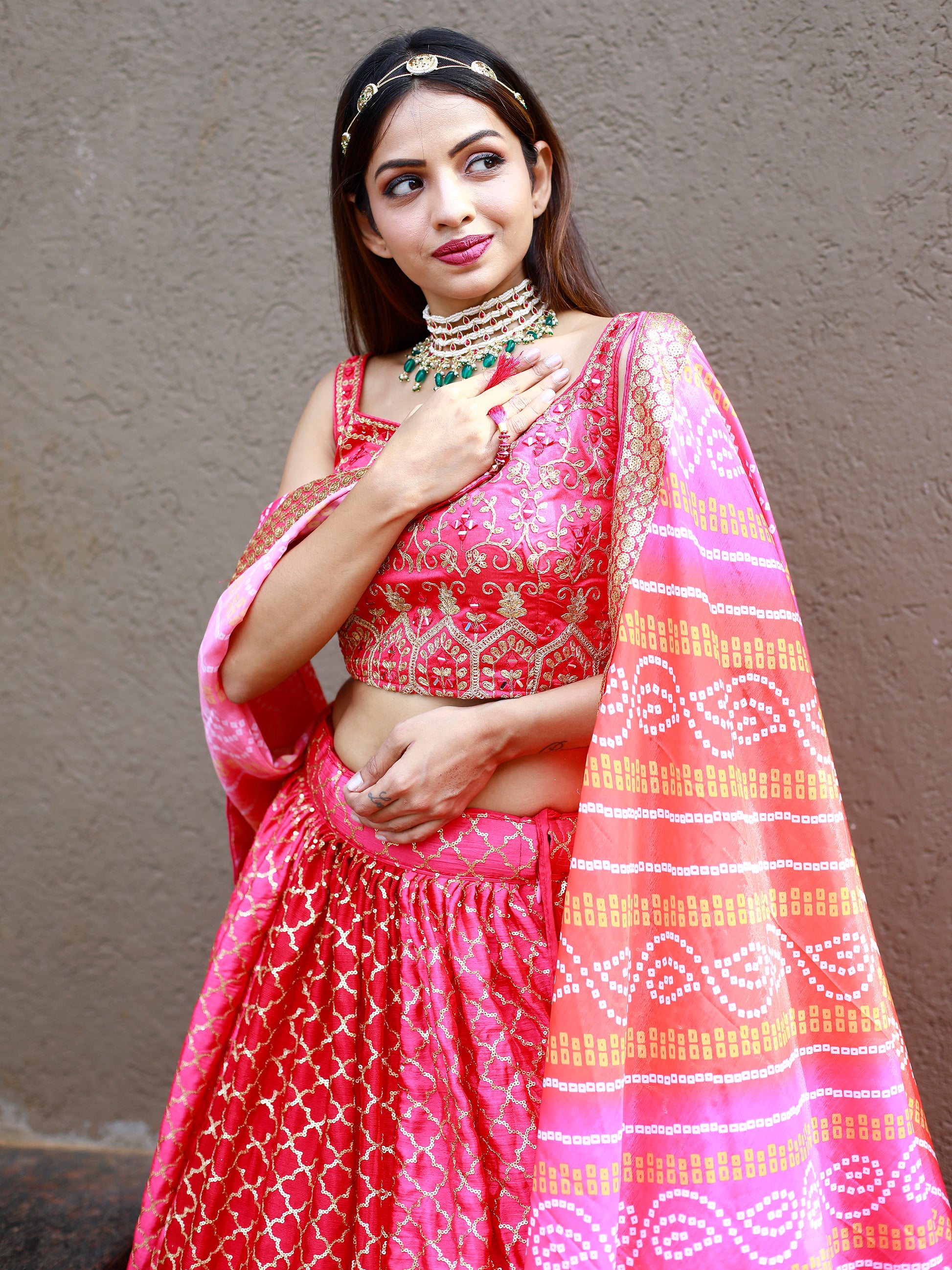 Fabulous Pink Embroidery Chinon Wedding Lehenga Choli With Dupatta