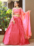 Fabulous Pink Embroidery Chinon Wedding Lehenga Choli With Dupatta