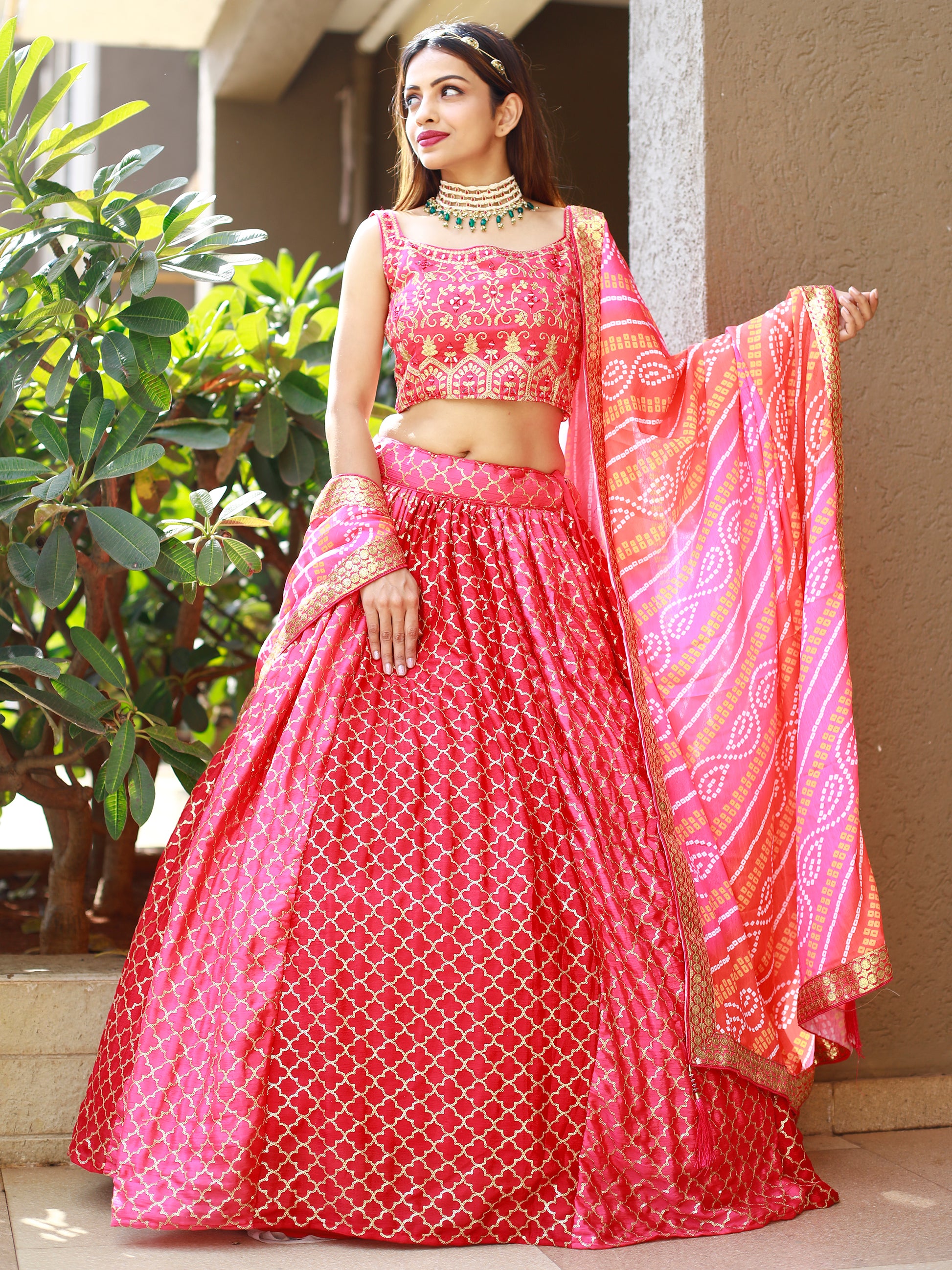 Fabulous Pink Embroidery Chinon Wedding Lehenga Choli With Dupatta