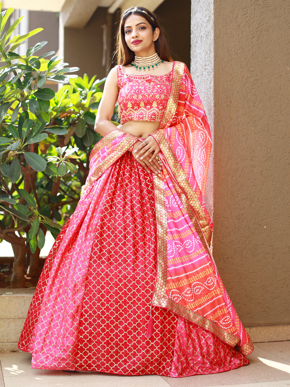 Fabulous Pink Embroidery Chinon Wedding Lehenga Choli With Dupatta